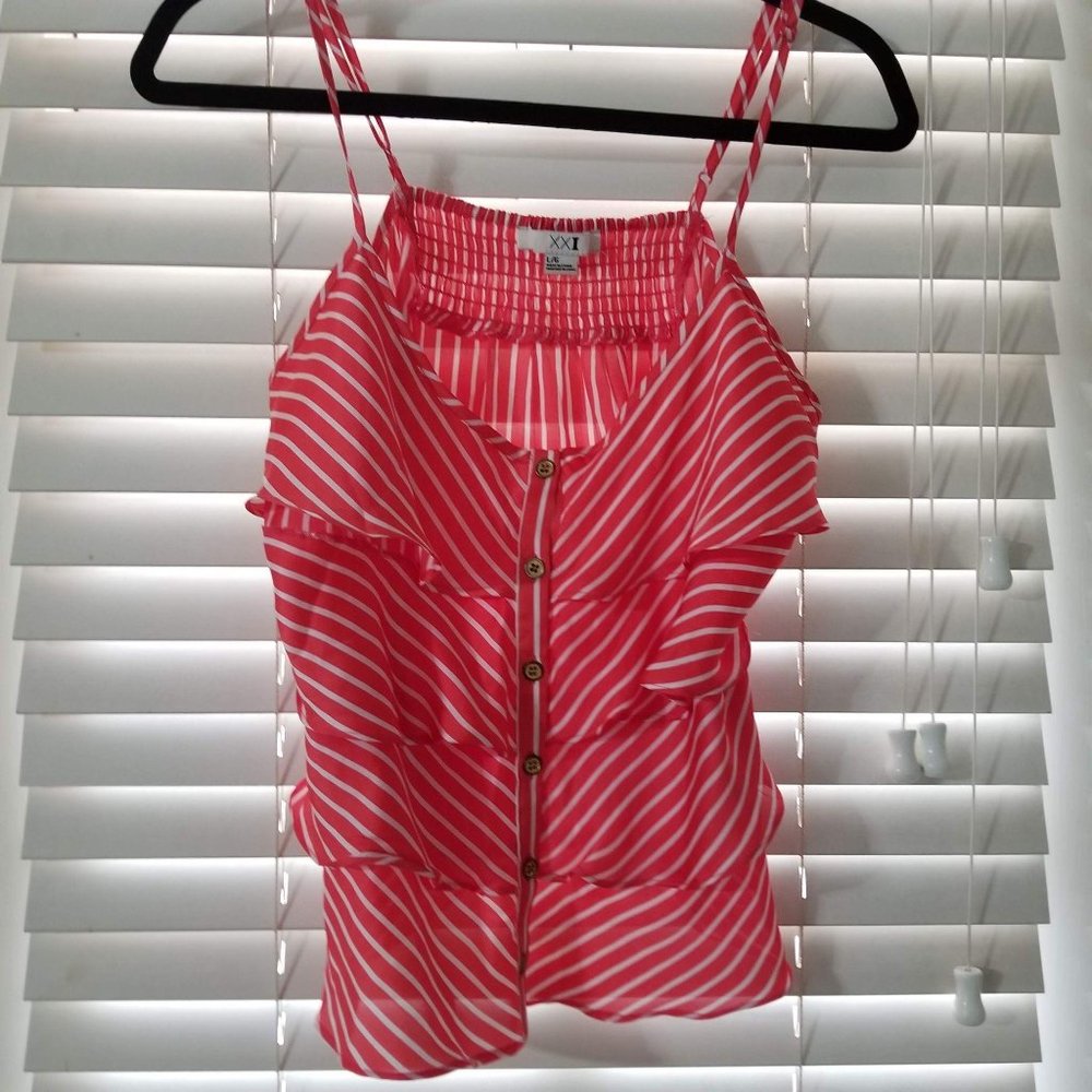 Forever 21 / L / Coral and White Striped Tank Top